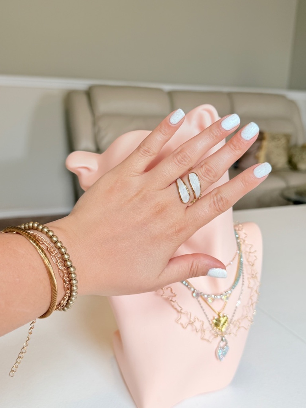 Boho Gold White Ensmel Ring